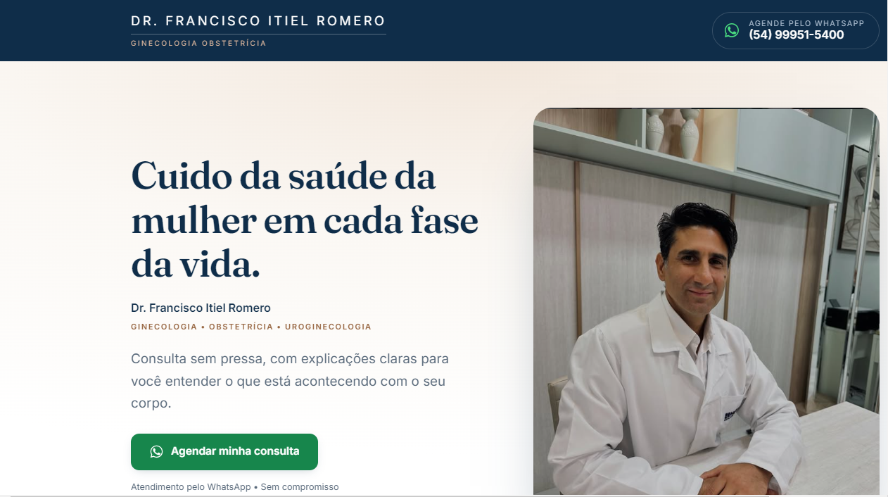 Site desenvolvido para o Dr. Francisco Itiel Romero, ginecologista e obstetra