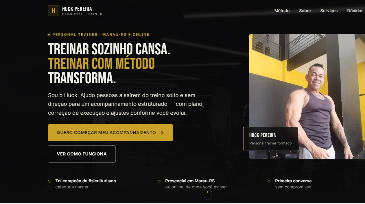 Site desenvolvido para o personal trainer Huck Pereira